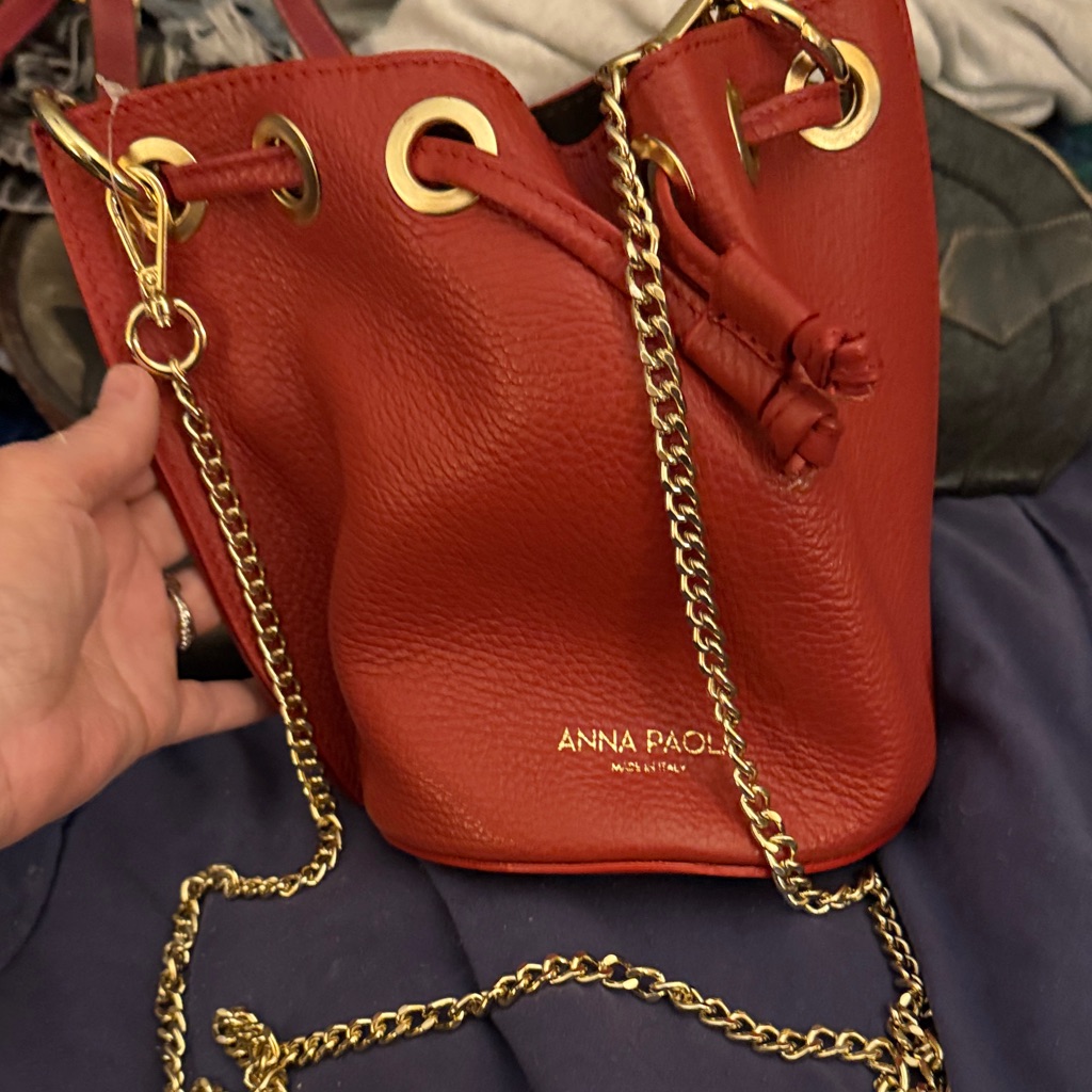 Anna Paoli Red Leather Bucket Shoulder Bag Made In